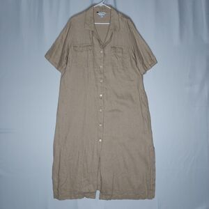 Marina Rinaldi Linen Button Shirt Dress Womens US 20 Beige Collar Pocket Maxi